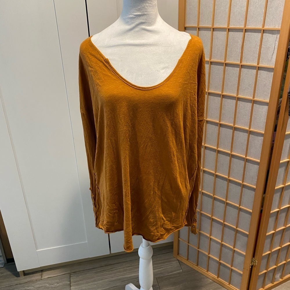 Free People Tunic Burnt Orange/coral Womens Size Medium Oversized Long Sleeve